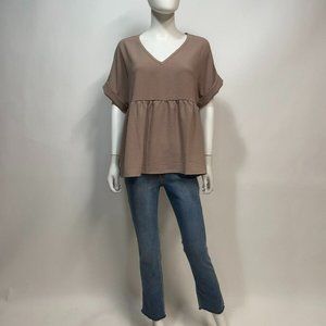 Entro  Short Sleeve V-Neck Babydoll Tunic Top